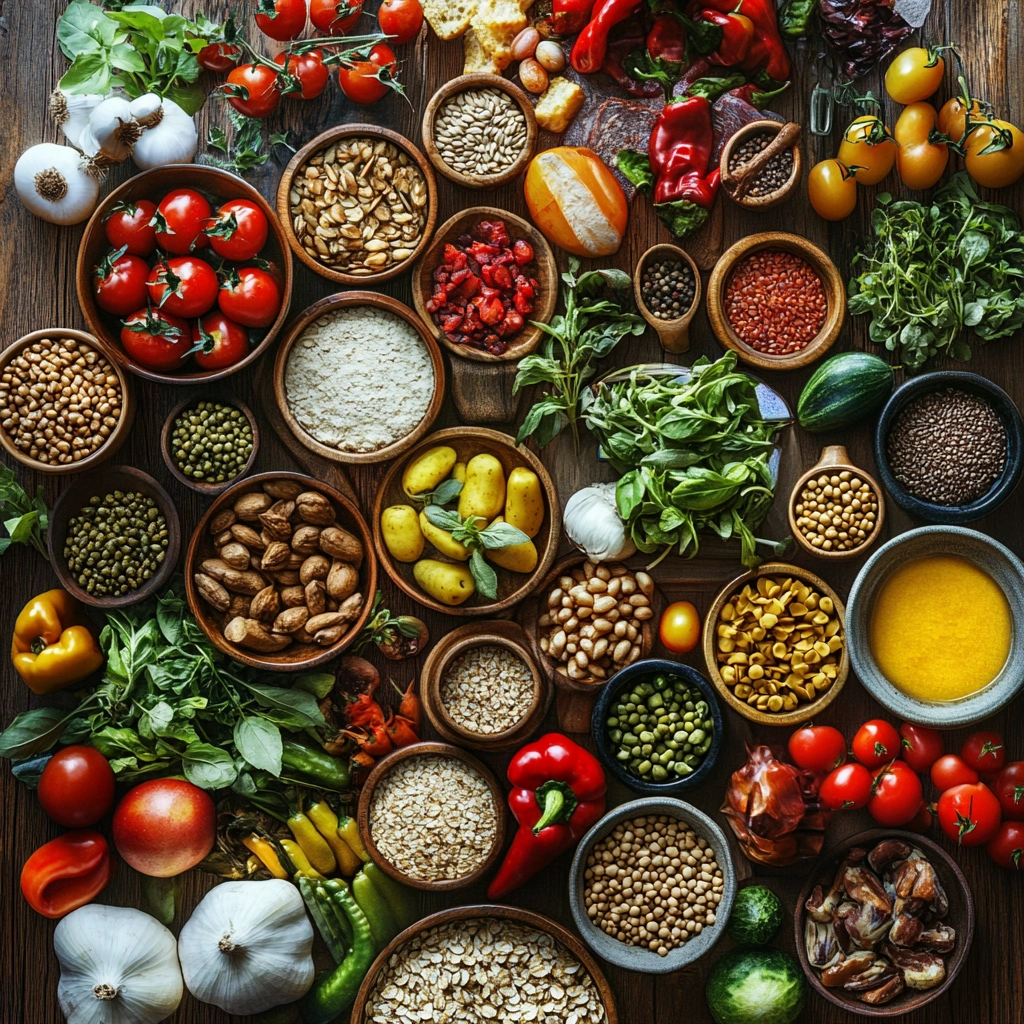 Колаж із сезонних продуктів для збалансованого харчування